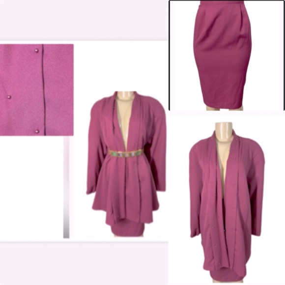 Chad Steven’s Blazer Skirt Set  Pink Pearl Trimmed Swing Blazer Size 12 - Picture 1 of 14
